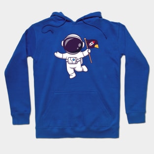 Cute Astronaut Floating With Space Flag Cartoon Hoodie